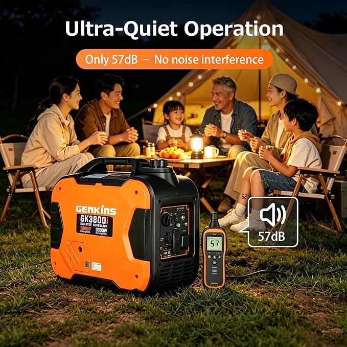 GENKINS Portable Inverter Generator 3800 Watt Gas Generato Super Quiet with Parallel Capability for RV Ready Camping Outdoor EPA Compliant
