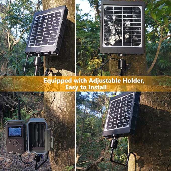 Trail &amp Game Camera Solar Power Bank Solar Charger Monocrystalline Solar Panel 3W 8000mAh Output 12V/1A 9V/1.5A 6V/2A Input 5V IP66 Waterproof Portable Outdoor Power Supply with Bracket
