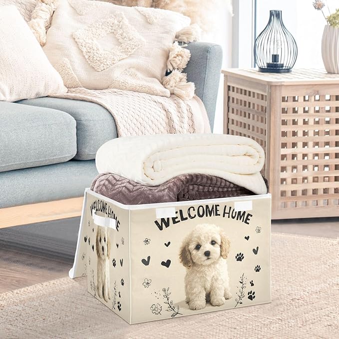 MNSRUU Containers Baskets with Lids Lovely Dog Fabric Foldable Storage Bins Organizer with Lid Collapsible Storage Boxes for Home Bedroom Closet Office