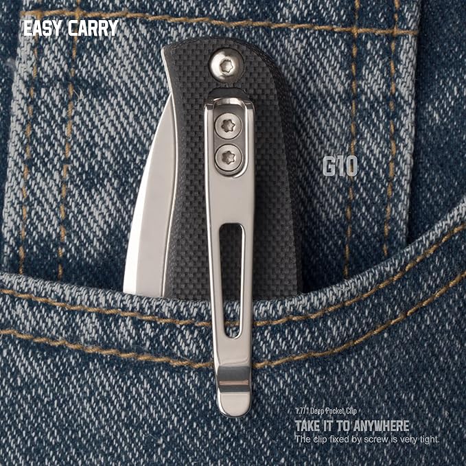 EDC Folding Small Pocket knife for men women 14C28NLiner LockG10 Lightweight Handle Cold Stainless SteelCamping Tactical Knives Belt Clip Flipper Microtech Elemental Survival Hiking Hunting Gad