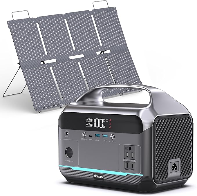 Portable Power Station with 80W Solar Panel 288Wh LiFePO4 Battery 600W Power Bank with AC Outlet 110V/1200W Surge Solar Generator 1.7H Fast Charging for Camping Hurricane EmergencyRVHome Use