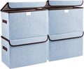 Bagnizer Foldable Storage Bins with Lids Decorative Storage Baskets Large Storage Boxes for Home Office Bedroom Closet Blue Medium 4 Pack 14.6 x 9.5 x 9.5”