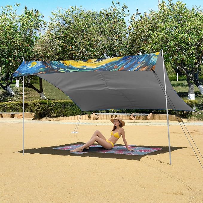 ALAZA Peace Sign Gesture Starry Sky Beach Tent Sun Shelter UPF50+ Protection Beach Shade Canopy w/ 4 Sandbags for Outdoor Camping Fishing Backyard Fun Picnic 10x9 ft