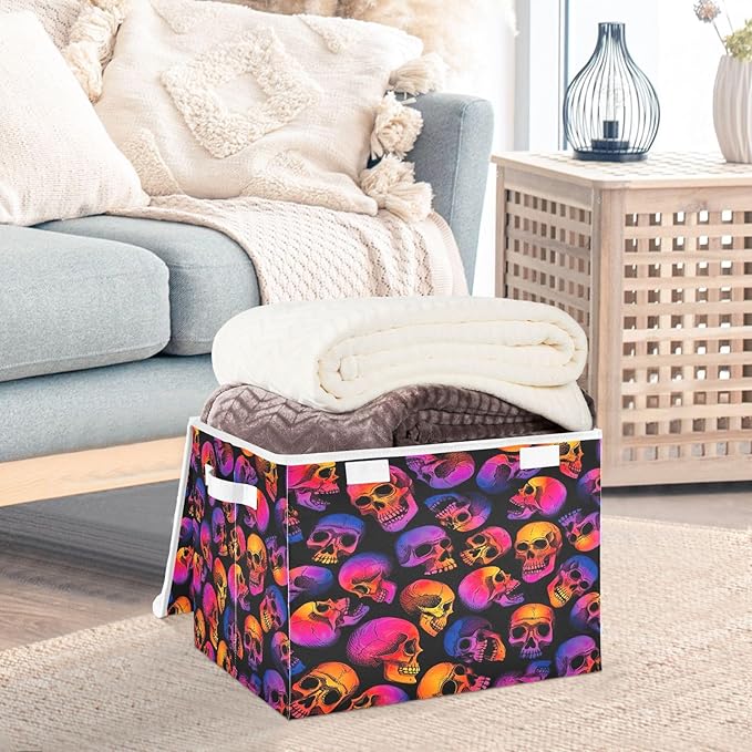 Human Skulls Gradient Storage Bin with Lid Stackable Organizer Storage Quart Storage Bins for Office Supplies Office