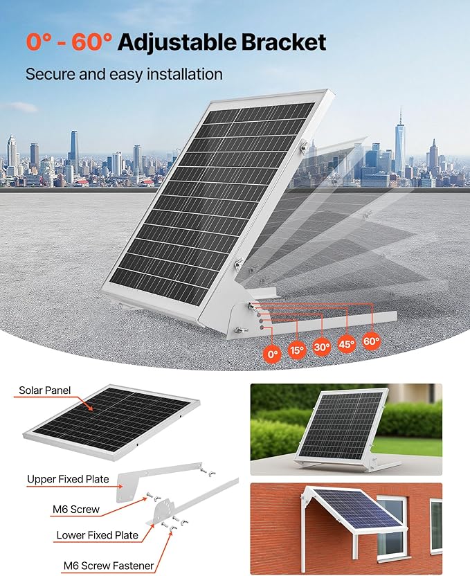 VEVOR 20W 12V Solar Battery Trickle Charger Maintainer Mono Solar Panel Battery Charger with Built-in MPPT Controller &amp Adjustable Mount Bracket IP65 Waterproof for Car Boat RV Trailer House Roo