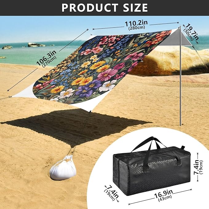 Flowers Orchid Callistephus Beach Cabana Tent UPF50 Lightweight Portable Sun Shelter with Sandbags and Shovel for Camping Trips Fishing Backyard Fun or Picnics