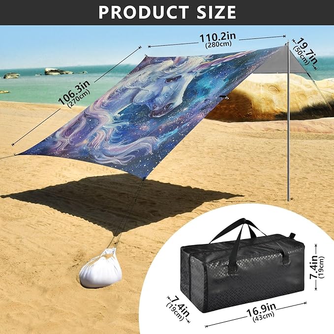ALAZA Unicorn Galaxy Print Beach Tent Sun Shelter Portable Canopy Sunshade for Outdoor Camping Picnics Backyard Fun 10x9 ft