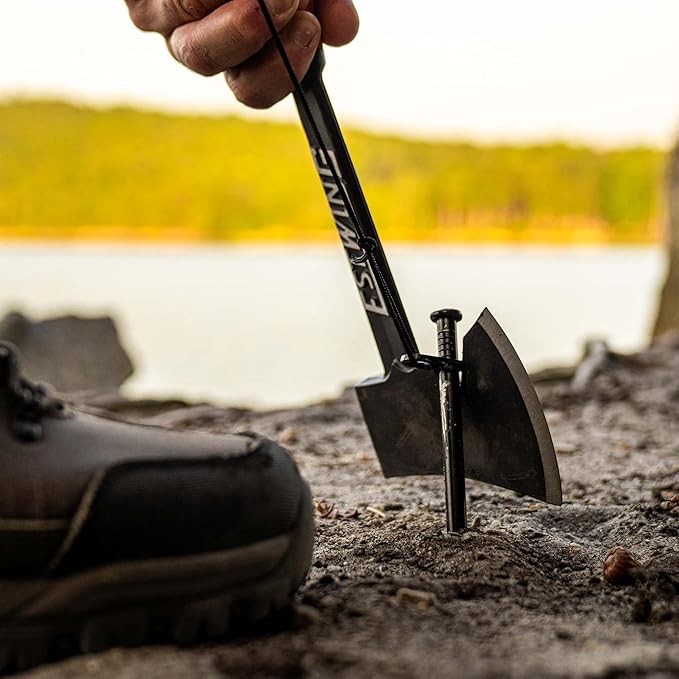 ESTWING Camper's Axe - 14 USA Made Black Hatchet with Tent Stake Puller &amp Hi-Vis Orange Shock Reduction Grip - EO-25A