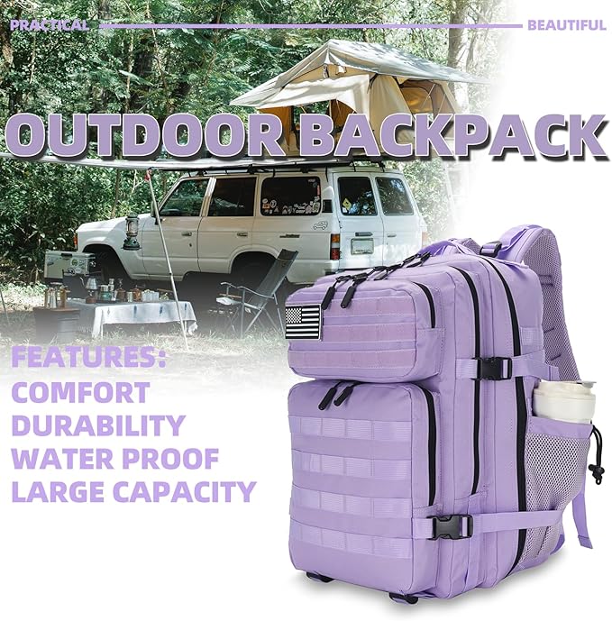 Lovelinks21 25L Tactical Backpack for Men and Women Military Backpack Small Assault Pack Molle Backpack Bug Out Bag Travel Rucksack Daypack (Light Purple)