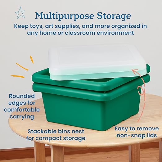 ECR4Kids Square Bin with Lid Storage Containers Green 2-Pack