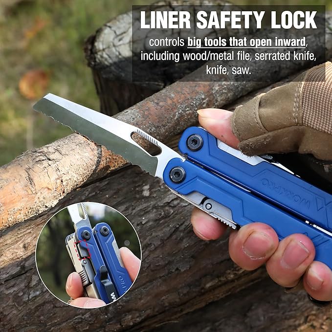 WORKPRO 2-in-1 Folding Knife/Utility Knife - Gifts for Dad &amp 18-in-1 Multi Tool Pliers Blue