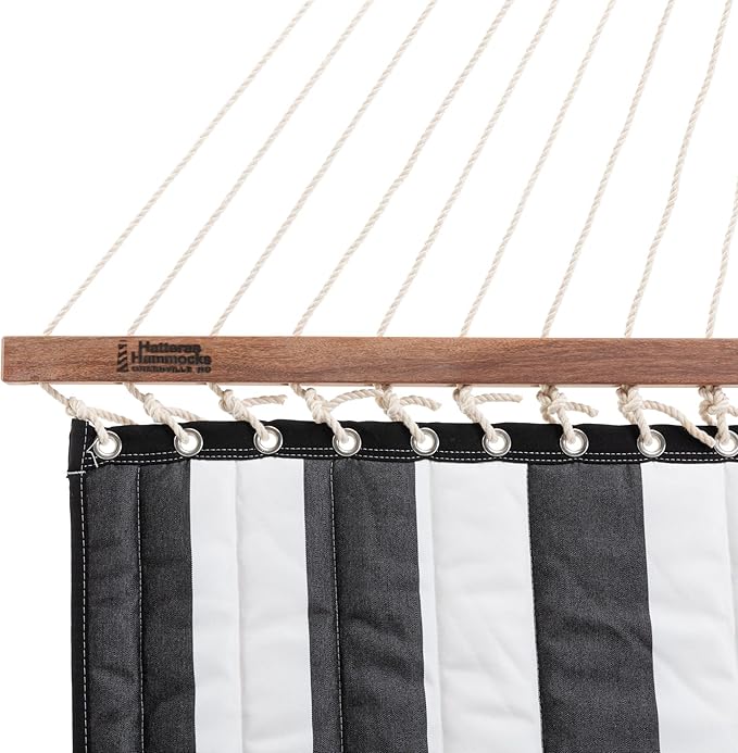 Hatteras Hammocks Large Cabana Classic Sunbrella Quilted Hammock – 13 ft. x 55 in. 2-Person 450 lb Capacity Cumaru Spreader Bar Zinc-Plated Hardware – Handcrafted in The USA