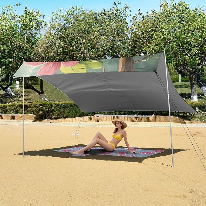 ALAZA Cartoon Sloth with Flower Tree Beach Tent Sun Shelter Portable Canopy Sunshade for Outdoor Camping Picnics Backyard Fun 10x9 ft