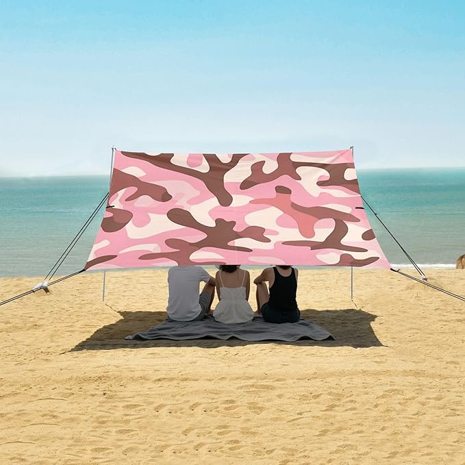 Coral Pink Beach Tent &amp Canopy UPF50 Water-Resistant Large Sun Shelter with Sand Shovel for Camping Trips Fishing Backyard Fun or Picnics