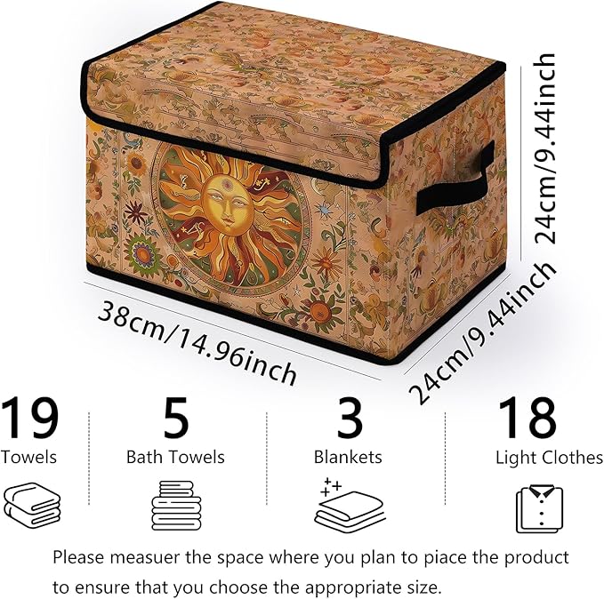 Stackable Clothes Storage Bins with LidsCloset Organizers Fabric Box for Home and OfficeBlanket Clothes OrganizersUnder Bed Storage Containers 3 Pack(Sun).