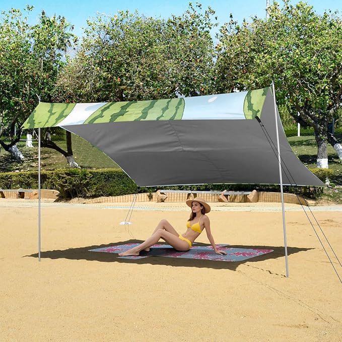 ALAZA Watermelon Blue Background Pattern Beach Tent Sun Shelter Portable Canopy Sunshade for Outdoor Camping Picnics Backyard Fun 10x9 ft