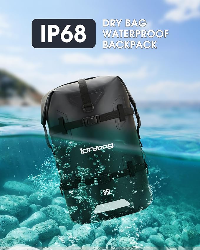IDRYBAG Waterproof Backpack for Travel Kayaking Boating Swimming Floating Paddle Boarding - Submersible Dry Bag 35L/55L/85L