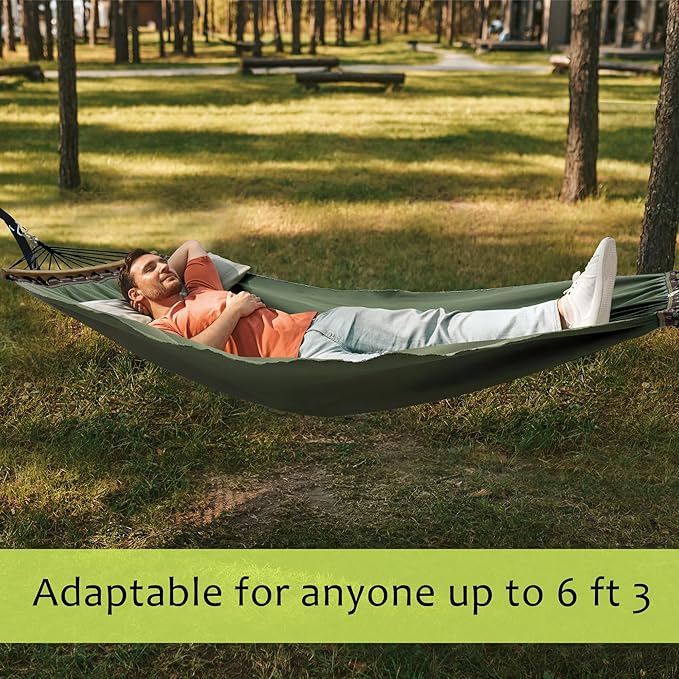 Tranquillo Double Hammock 2 Persons Cotton Canvas 600 lbs Portable Camping Hammock with Solid Curved Wood Spreader Bar Hammock for Camping Travel Indoor Patio Garden Sage