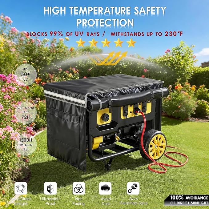 Generator Covers While Running 32x24x24 Inches Generator Covers for Outside 1680+400D Double Layer Portable Heavy Duty Dustproof/Waterproof Cover for 5000W-10000W Frame Generators Black