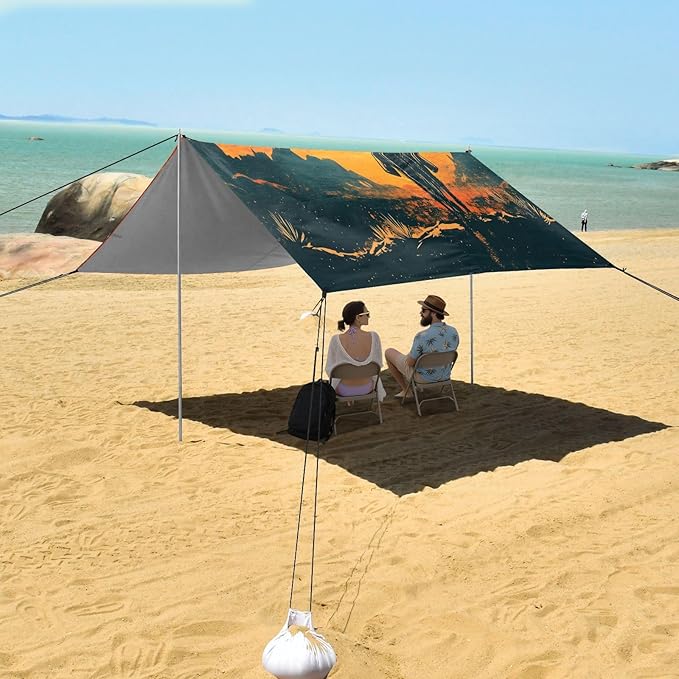 Western Cowboys Under Sunset Beach Tent Sun Shelter Set UPF50+ UV Protection 10.5 x 9.19 FT Camping Shade Canopy with Sandbags Sand Anchors Carrying Bag and Others