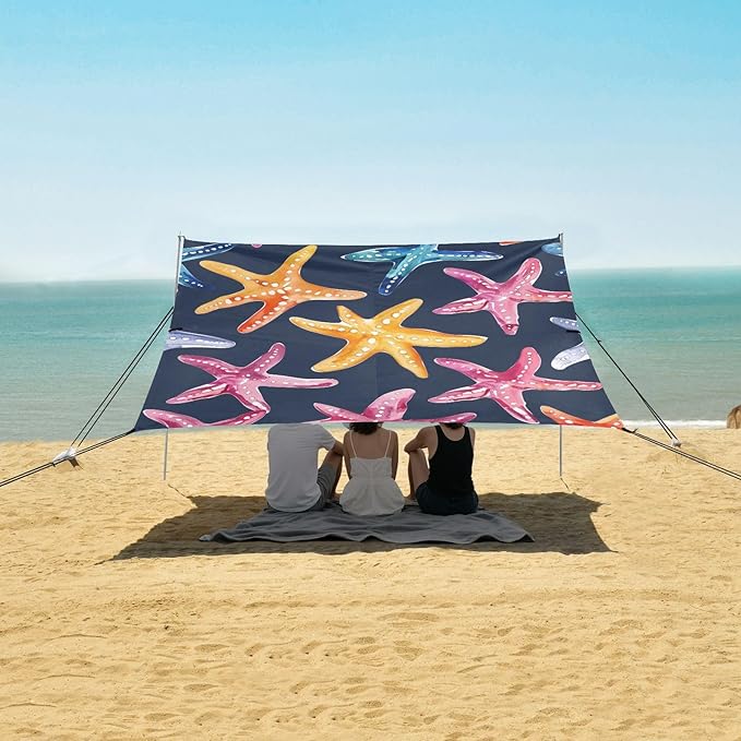 ALAZA Starfish Seamless Beach Tent Sun Shelter Portable Canopy Sunshade for Outdoor Camping Picnics Backyard Fun 10x9 ft