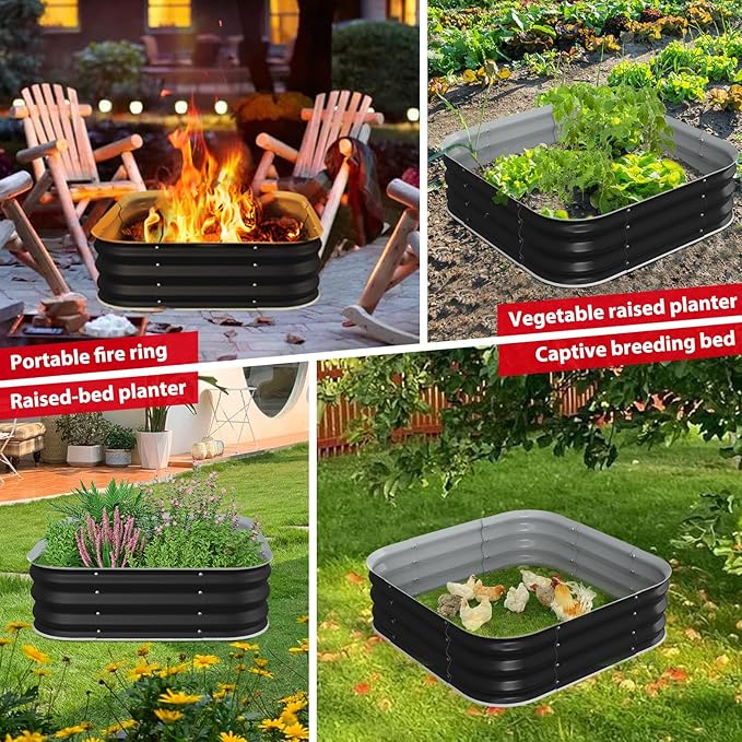 Fire Pit 36 Inch Height 11.5 Inch Square Galvanized Steel Fire Pit for Outside Heavy Duty Steel Fire Pits In-Ground for BackyardCamping BonfireRaised Garden Bed for Garden (3X3X1 FT)