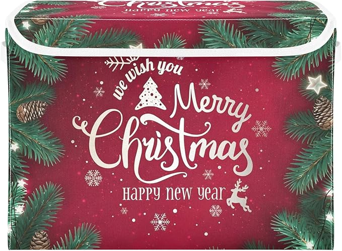 senya Christmas Storage Baskets Collapsible Storage Bins with Lids Merry Christmas Happy New Year Storage Boxes Clothes Baskets for Organizing