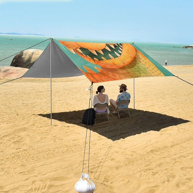 ALAZA Alligator Head Beach Tent Sun Shelter UPF50+ Protection Beach Shade Canopy w/ 4 Sandbags for Outdoor Camping Fishing Backyard Fun Picnic 10x9 ft
