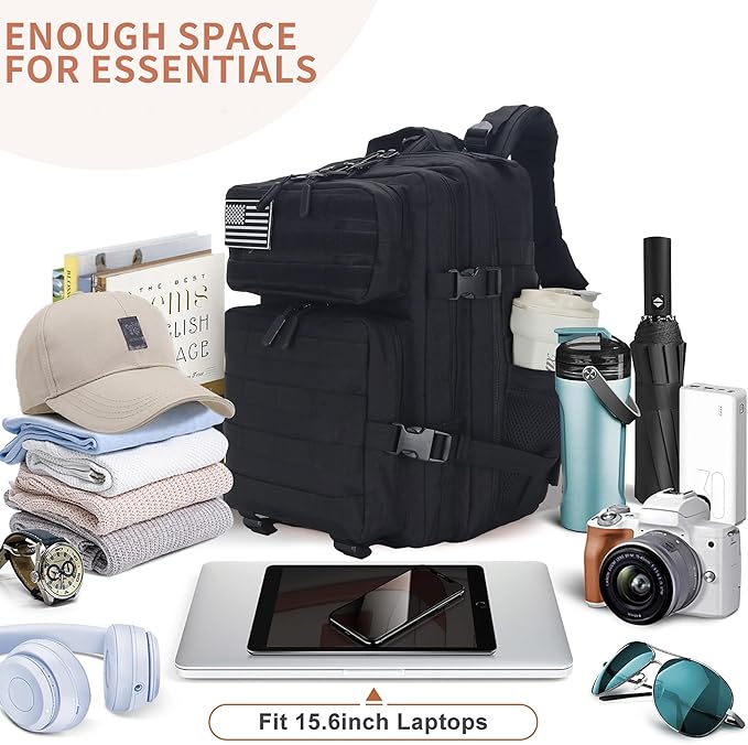 25L/45L Tactical Backpack Military Tactical Backpack Heavy Duty Molle Assault Pack for Work Gym Outdoors (1.0 25L-Black Small)