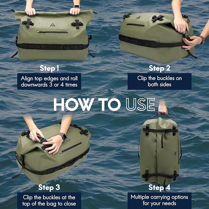 Haimont Large Waterproof Duffel Backpack Roll-Top Heavy Duty Dry Duffle Bag for Boating Travel Motorcycle Kayaking Camping 60L