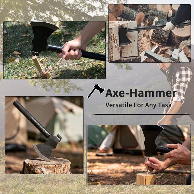 Survival Shovel Survival Axe Heavy-Duty Carbon Steel Camping Folding Shovel with Multiple Extension Handles(7.3-21.9In) Suitable for Survival Tools in Camping Off-Road Excavation and Hiking
