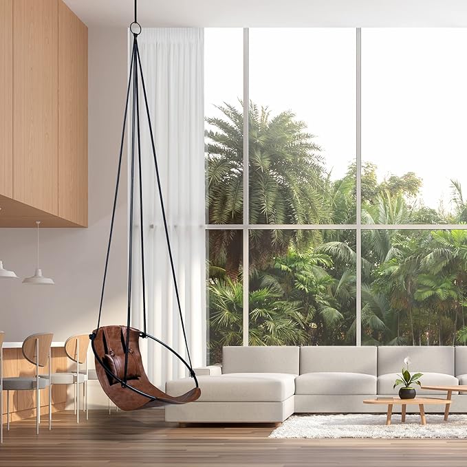 Hanging Egg Chair - Handmade Scandinavian Style Hammock Swing Chair Hanging Chair for Bedroom Indoor &amp Outdoor Patio Swing Double-Layered Faux Leather