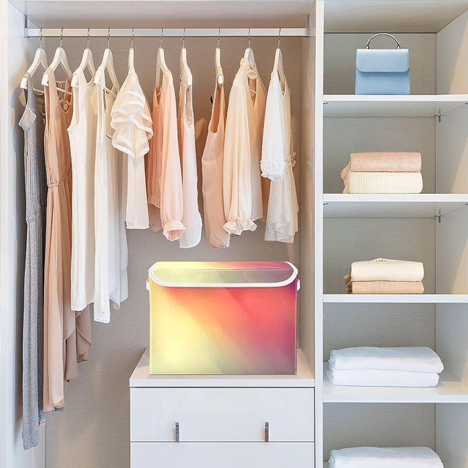 Red Orange Gradient Storage Bins with Lids Collapsible Organizer Bins Shoe Storage Boxes for Home Studyroom Dormroom