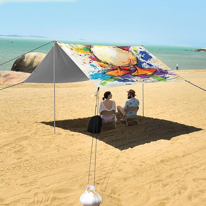 Cute Pet Duck Stable Beach Tent UPF50 Easy Setup Large Sun Shelter with Sand Shovel Sandbags for Backyard and Camping
