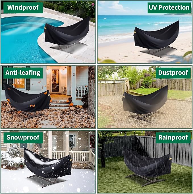 Hammock Covers for Outdoor Waterproof Durable 420D Hammock Cover for 12 ft Hammock Stand Windproof 3 Buckles &amp 1 Elastic Cord Airy VentReflective handleAll Weather Protection Hammock Rain Cov