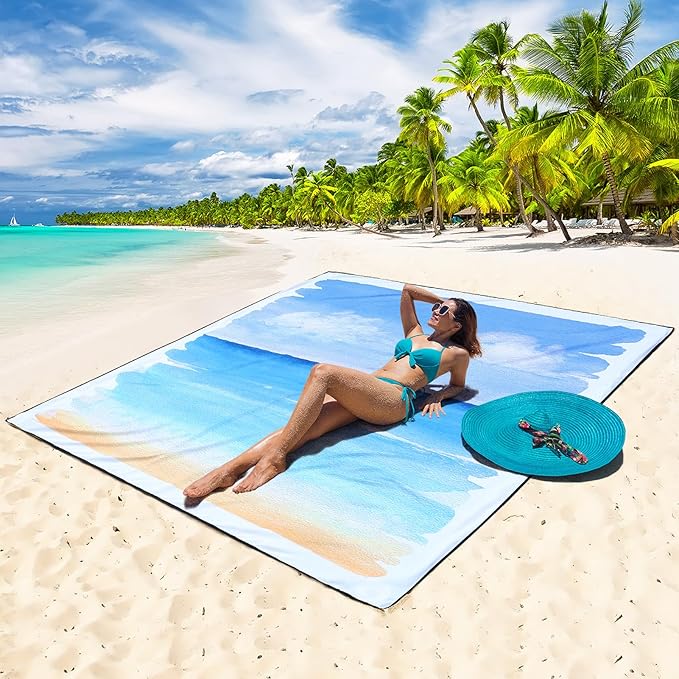 Beach Blanket Waterproof Sandproof Beach Mat 79 X 83/10'x9'for 2-8 Adults Quick Drying Outdoor Picnic Mat Beach Accessories for Travel Camping Hiking