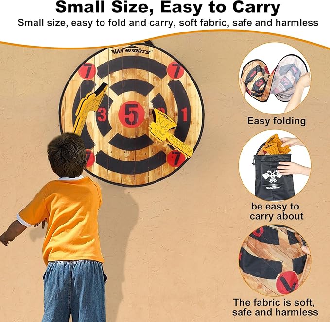 Toy Foam Axe Throwing Game - Indoor Outdoor Target GameIncludes Two Foam Axes One 26” Easy Fold Target and A Carry Bag