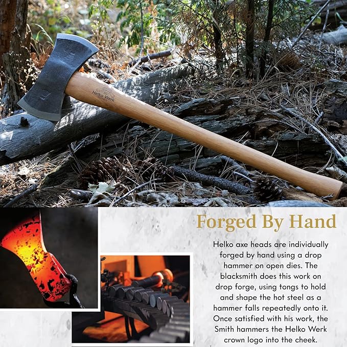 1844 Helko Werk Germany Traditional Hinterland - Made in Germany Double Bit Axe Felling Axe for Felling Trees and Cutting Wood with Two Blades - Head 3.5 lbs Handle 30 in. (Hinterland) #13575