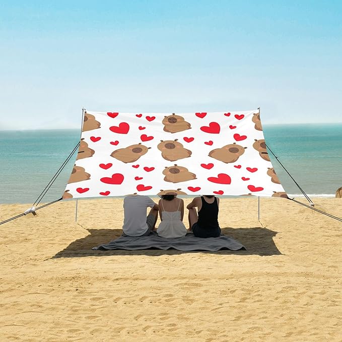 Capibara Beach Canopy Sun Shelter with Sandbags &amp Sand Shovel &amp Windproof Ropes - Portable 110x126 Beach Shade Beach Tent for Camping Picnics