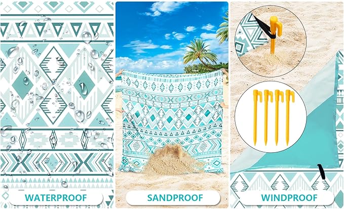 Beach Blanket Waterproof Sandproof Beach Mat 79 X 83/10'x9'for 2-8 Adults Quick Drying Outdoor Picnic Mat Beach Accessories for Travel Camping Hiking