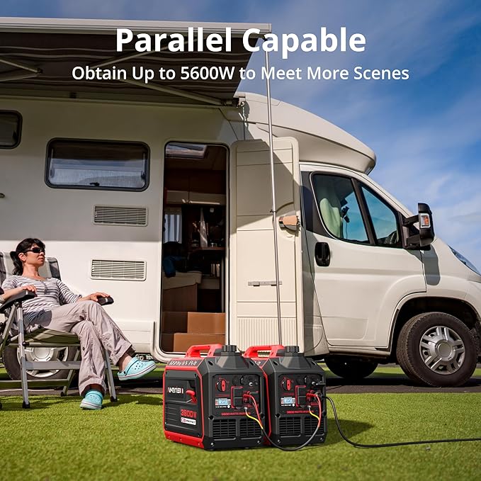 AMERISUN 3800W Portable Inverter Generator with CO Sensor Quiet and Lightweight Gas Generator for Camping Home Use RV Ready 30A Outlet EPA Compliant