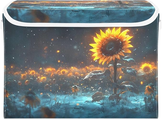 AIXIWAWA Lidded Storage Cube (Shining Sunflower) Fabric Foldable Closet Bins with Flip Lid and Handles Organizer Basket Container 16.5 x 12.6 x 11.8 IN