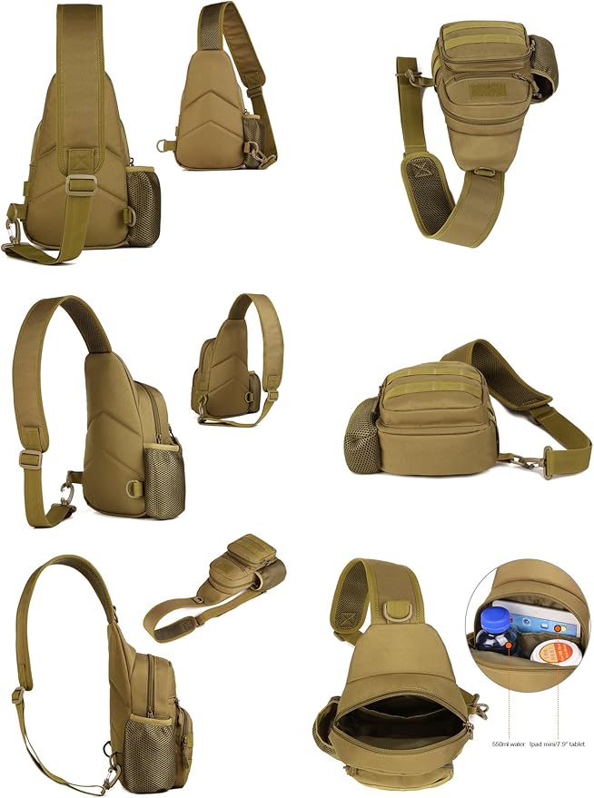 HUNTVP Small Tactical Sling Chest Pack Bag Molle Daypack Backpack Military CrossbodyType1- ACU Camouflage
