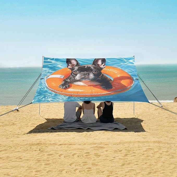 ALAZA French Bulldog Life Buoy in Pool Beach Tent Sun Shelter Portable Canopy Sunshade for Outdoor Camping Picnics Backyard Fun 10x9 ft