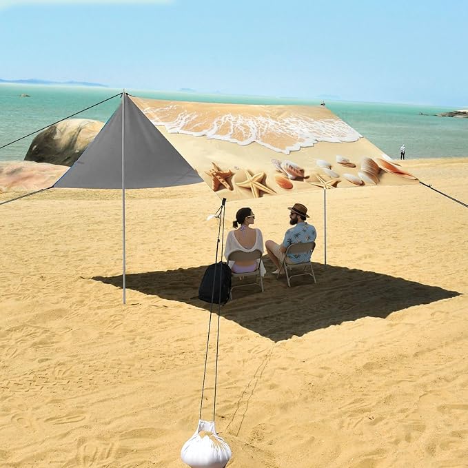 xigua Beach Beach Tent Sun Shelter with Carrying Bag - Silver Coated Oxford Fabric Beach Canopy for Beach Camping Fishing - Includes Windproof Ropes Sandbags &amp Stakes