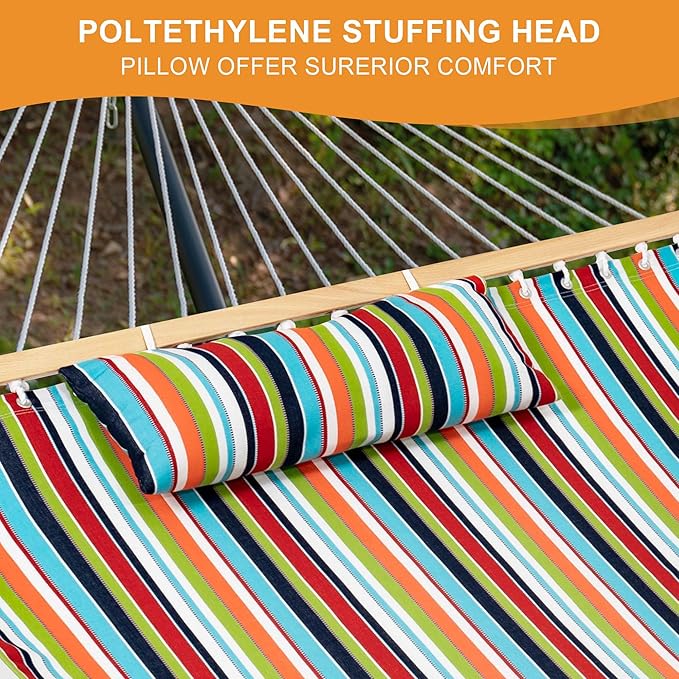 Lazy Daze Hammocks 12 FT Sunbrella Fabric Hammock not Fading with Spreader Bars and Free Pillow Fits for 2 Persons All Weather and Fade Resistant for Patio Yard 450 lbs Capacity Carousel Confetti