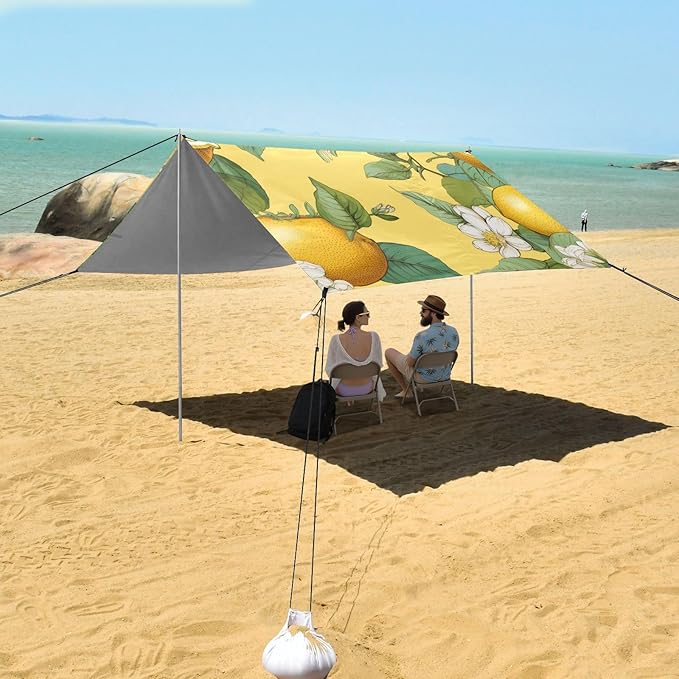 ALAZA Tropical Yellow Lemons Flower Beach Tent Sun Shelter Portable Canopy Sunshade for Outdoor Camping Picnics Backyard Fun 10x9 ft