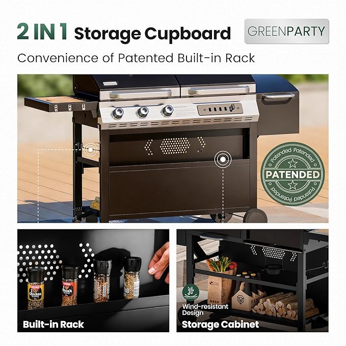 3-Burner Gas and Charcoal Grill Combo with Offset Smoker 30000 BTU Dual Fuel Grill 839 Sq. In. Cooking Area BBQ Grill Ideal for Outdoor Cooking Patio Backyard Balcony