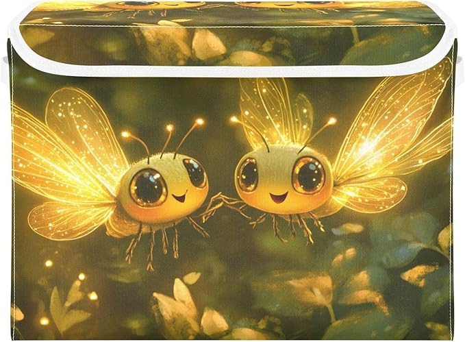 AIXIWAWA Lidded Storage Cube (Bees Golden) Fabric Foldable Closet Bins with Flip Lid and Handles Organizer Basket Container 16.5 x 12.6 x 11.8 IN