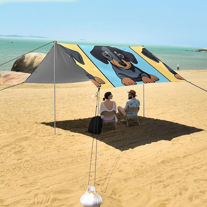 ALAZA Cute Dachshund Puppy Dog Beach Tent Sun Shelter Portable Canopy Sunshade for Outdoor Camping Picnics Backyard Fun 10x9 ft